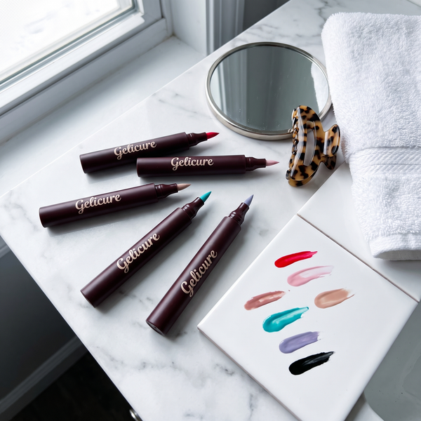 Gelicure pens on a bathroom counter