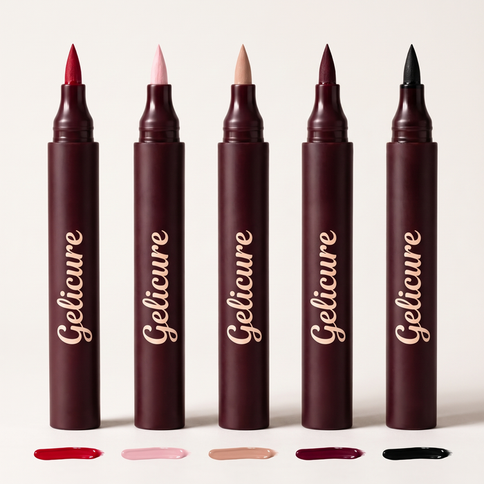 Five Gelicure nail pens in different shades
