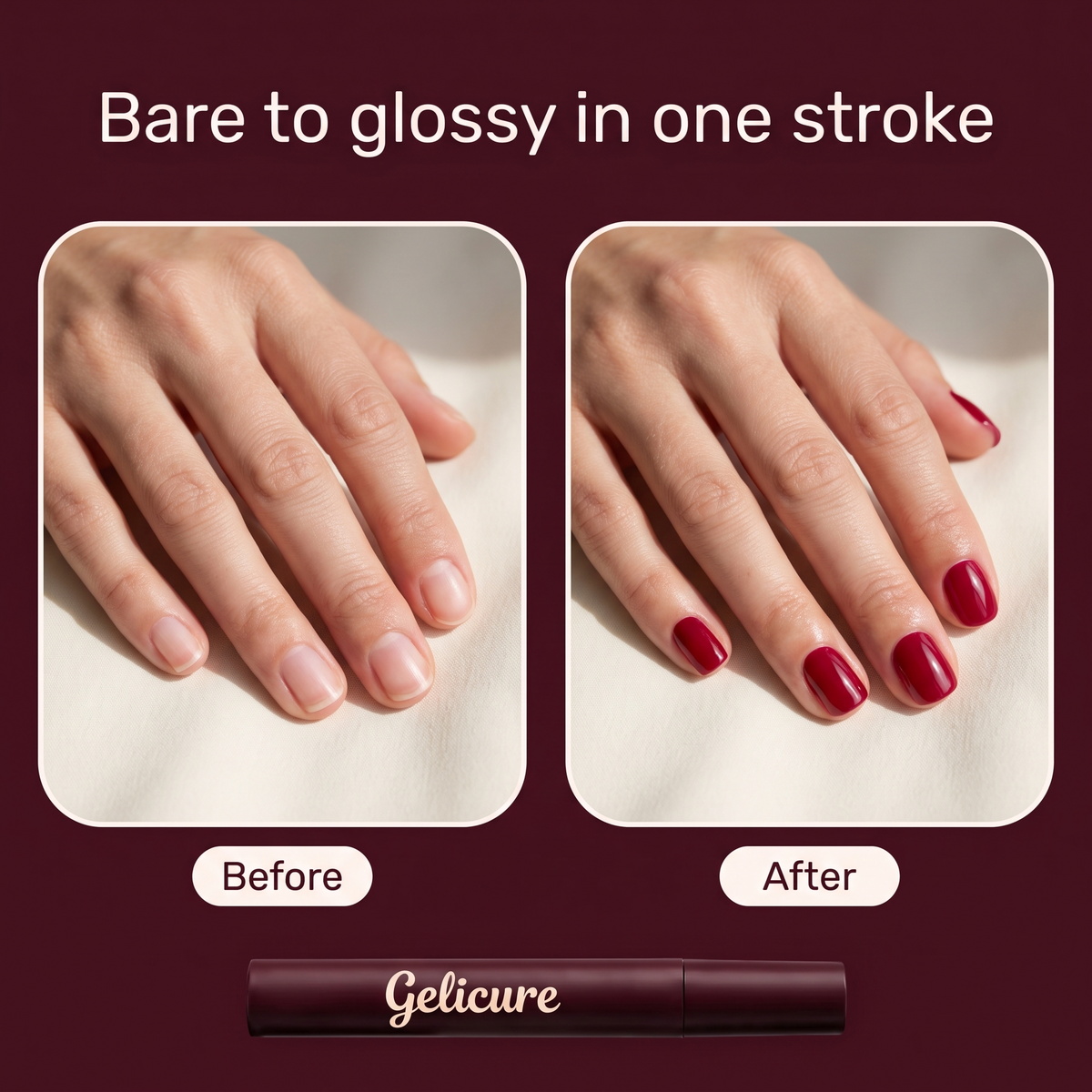 Gelicure Nail Pen before and after on natural nails